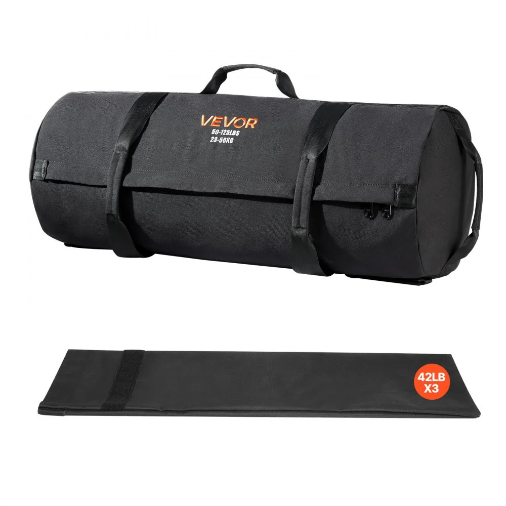 VEVOR Workout Sandbag, Heavy Duty Workout Power Bags with Handles, 50-125 lbs Adjustable Slam Bag for Fitness Strength Weight Training Cross-Training, Home Gym Exercise, Black (Unfilled)