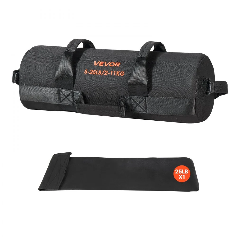 VEVOR Workout Sandbag, Heavy Duty Workout Power Bags with Handles, 5-25 lbs Adjustable Slam Bag for Fitness Strength Weight Training Cross-Training, Home Gym Exercise, Black (Unfilled)