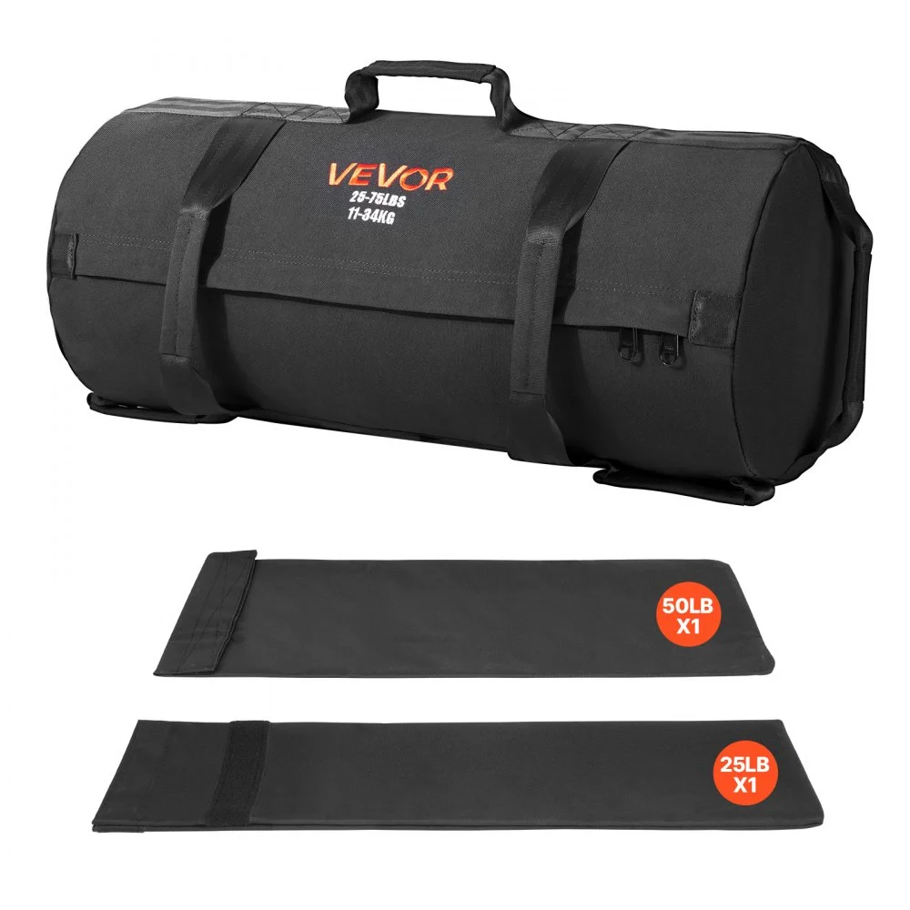 VEVOR Workout Sandbag, Heavy Duty Workout Power Bags with Handles, 25-75 lbs Adjustable Slam Bag for Fitness Strength Weight Training Cross-Training, Home Gym Exercise, Black (Unfilled)