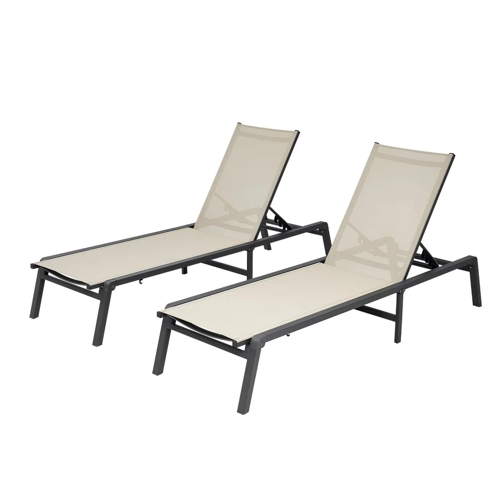 Summer Sale
VEVOR Outdoor Chaise Lounge Chair Set of 2, 400 lbs Weight Capacity, Foldable Sun Tanning Chair, 5 Adjustable Positions, Easy Assembly, Aluminum Pool Recliner Lounge Chairs, for Beach Yard Patio