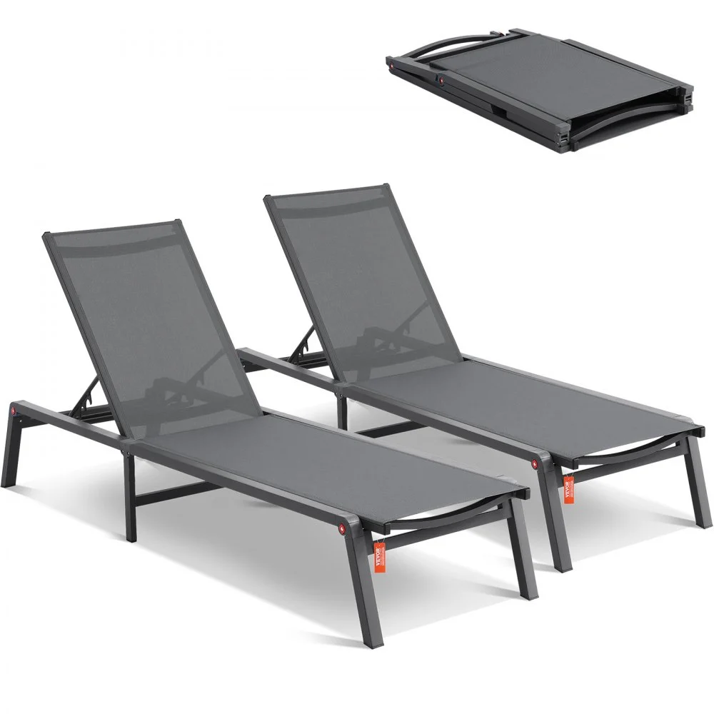 Summer Sale
VEVOR Chaise Lounge Chairs Outdoor, Aluminum Patio Lounge Chairs with Adjustable 5-Position, Folding Pool Lounge Chairs Recliner and Full Flat Tanning Chairs for Patio, Beach, Pool, Dark Grey, 2 pcs