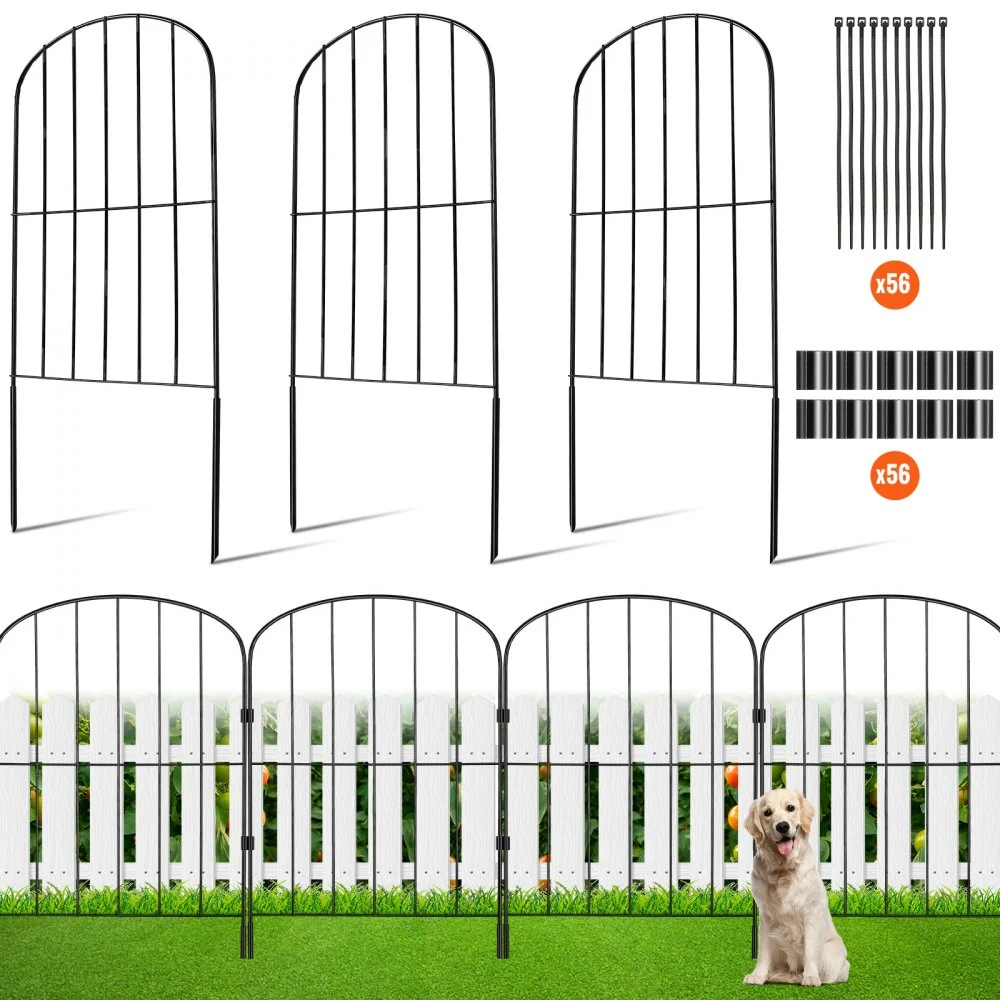 VEVOR Garden Fence, 24in(H) x30ft(L) Animal Barrier Fence, Underground Decorative Garden Fencing with 2 Inch Spike Spacing, Metal Dog Fence for the Yard and Outdoor Patio, 28 Pack