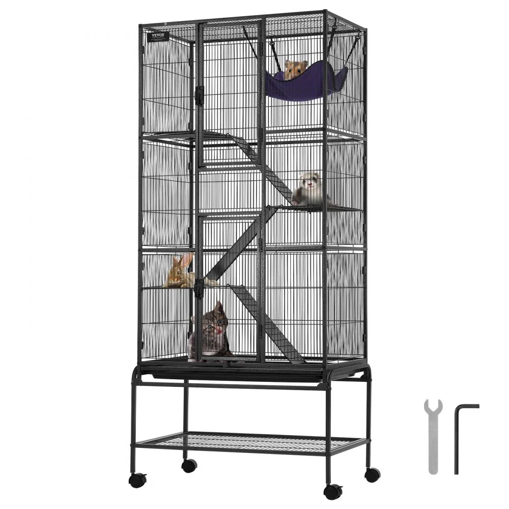 VEVOR 69" Rolling Metal Ferret Cage, Large 4-Tier Cage, Small Animal Cage with Ramps & Tray, Easy to Set up for Pet Rats, Hamster, Guinea Pig, Chinchilla, Squirrel, Hedgehogs, Bunny