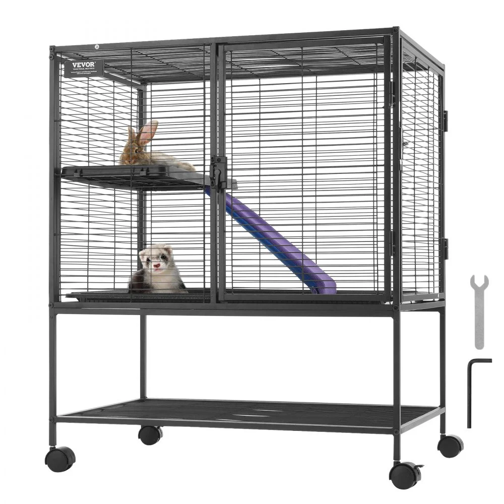 VEVOR 36" Rolling Metal Ferret Cage, Large 2-Tier Cage, Small Animal Cage with Ramps & Tray, Easy to Set up for Pet Rats, Hamster, Guinea Pig, Chinchilla, Squirrel, Hedgehogs, Bunny