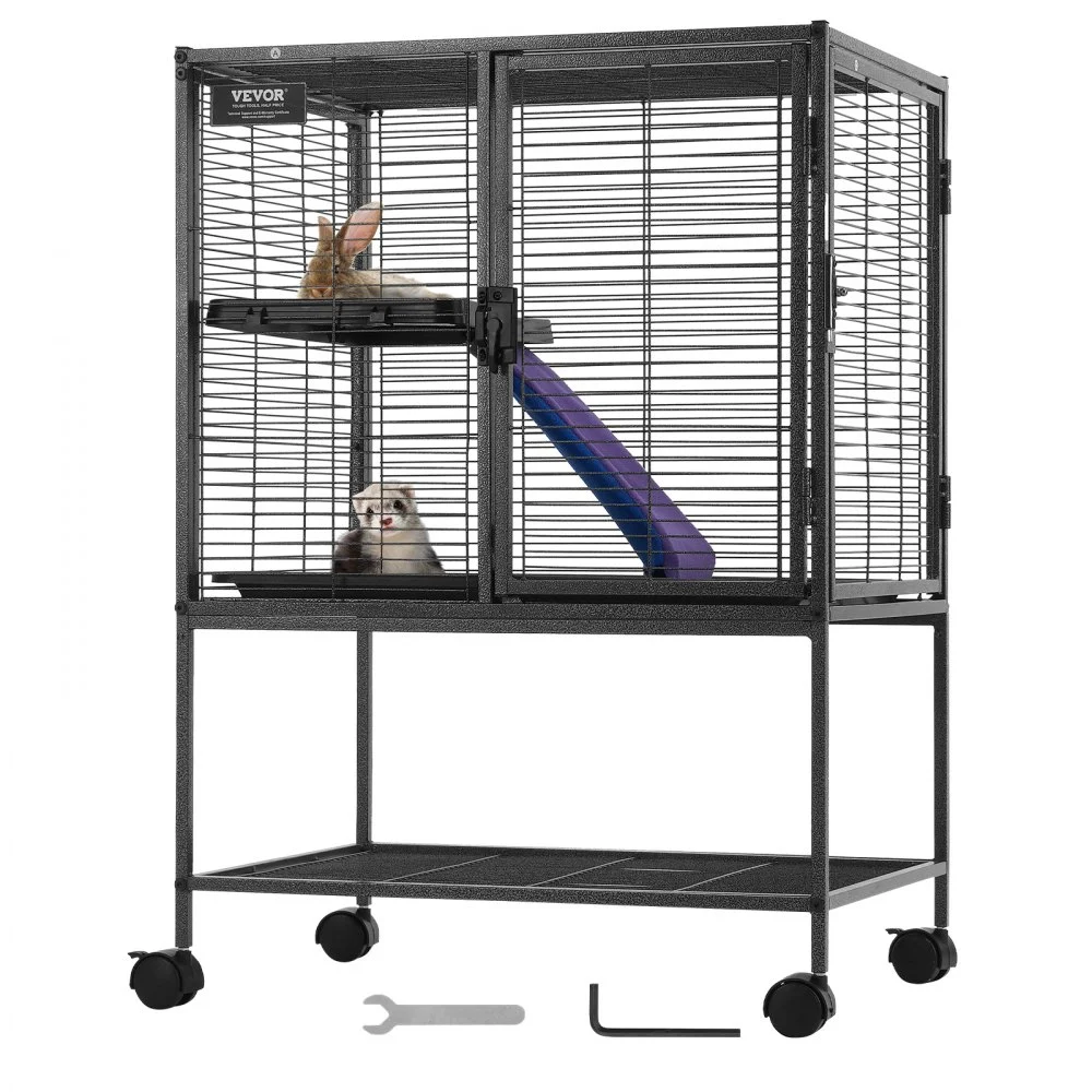 VEVOR 34" Rolling Metal Ferret Cage, Large 2-Tier Cage, Small Animal Cage with Ramps & Tray, Easy to Set up for Pet Rats, Hamster, Guinea Pig, Chinchilla, Squirrel, Hedgehogs, Bunny