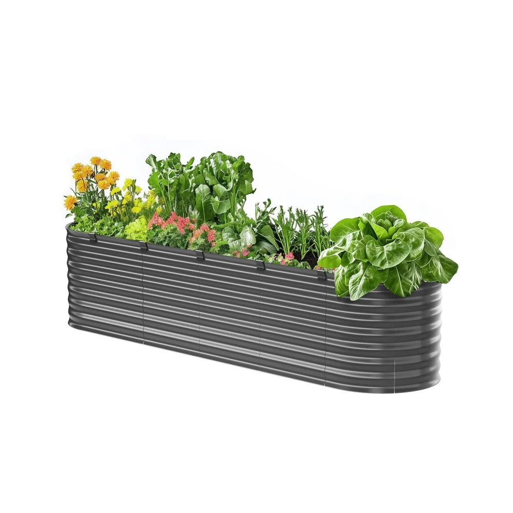 VEVOR Metal Raised Garden Bed, 8 x 2 x 2 ft Outdoor Galvanized Planter Box, with Open Bottom, Large Oval Planter Raised Bed for Gardening Vegetables, Flowers, Herbs, and Succulent Plants, Dark Gray