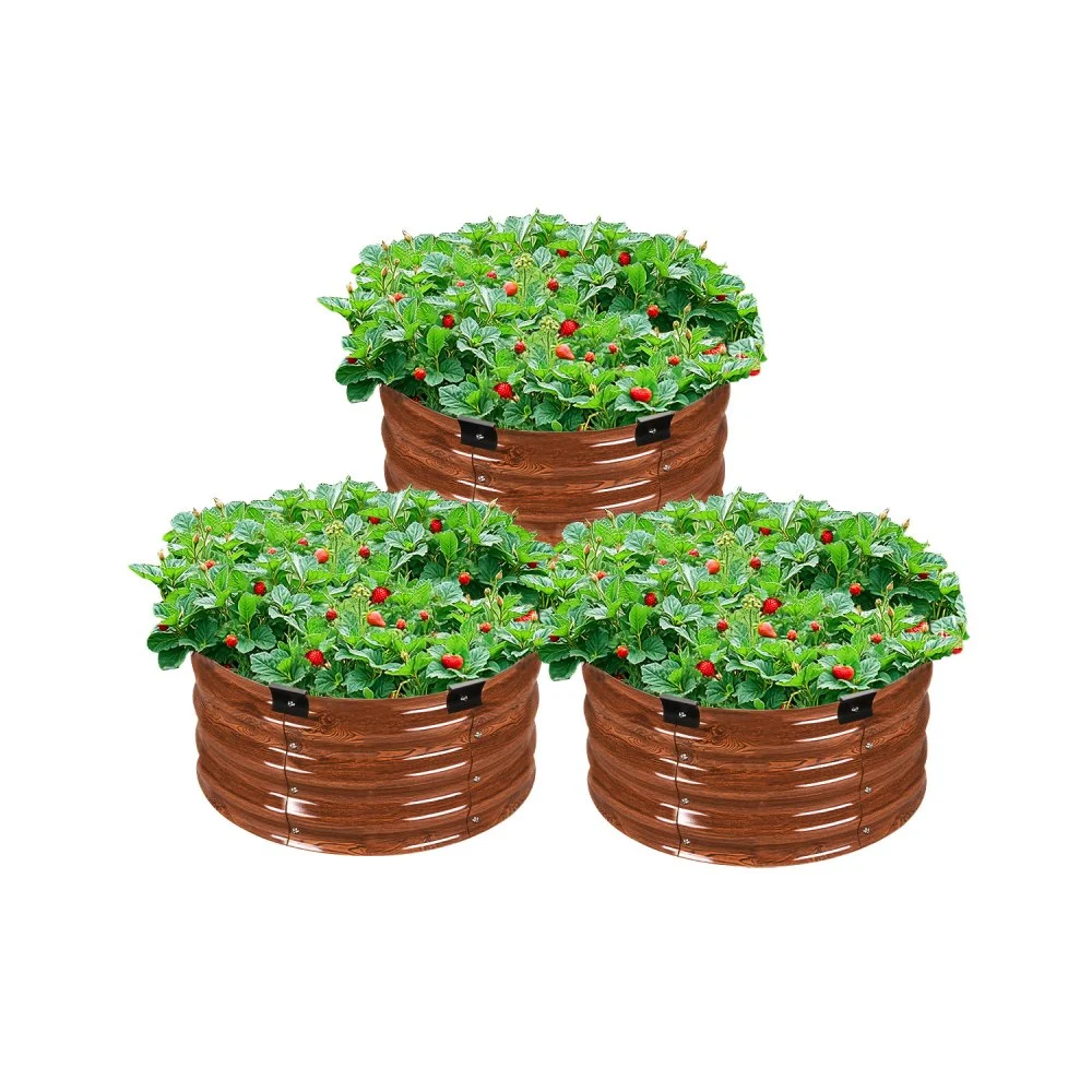 VEVOR 3 Pcs 2x2x1ft Galvanized Raised Garden Bed Kit, Outdoor Metal Round Raised Beds For Gardening Vegetables, Easy Assembly Garden Planter Box For Flowers Fruits With Open Base