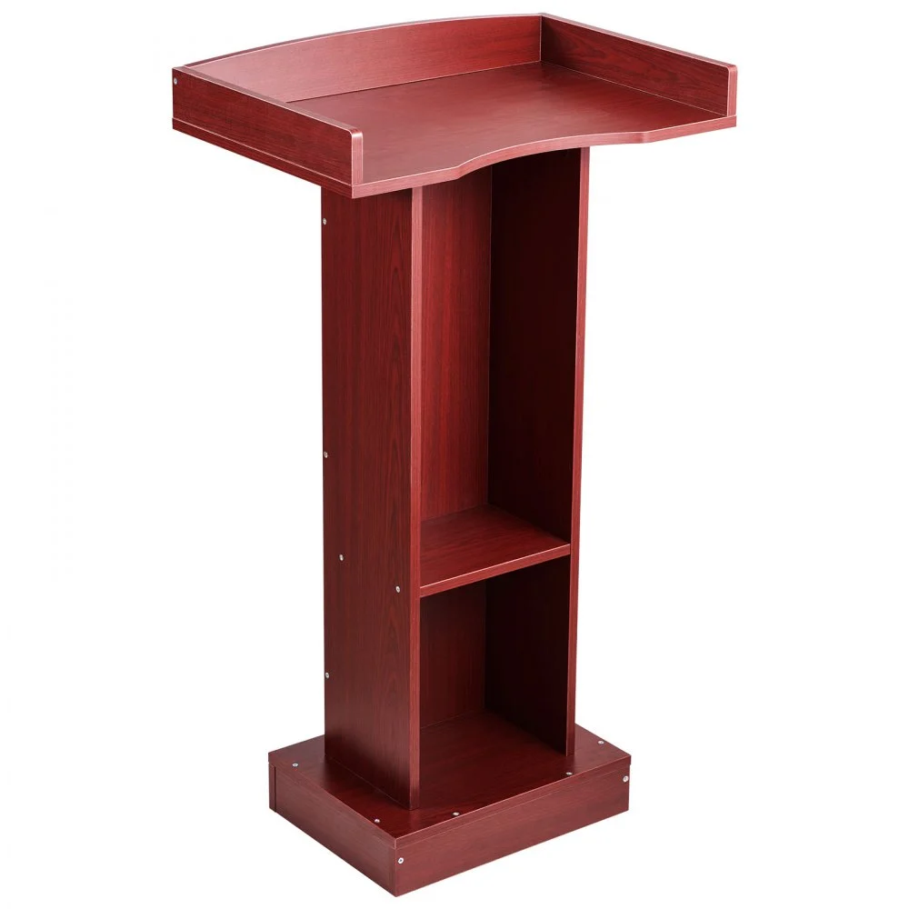VEVOR Podium Stand, 41-Inch Wooden Lectern, Laptop Desk with Wide Reading Surface and Storage Shelf, Edge Stopper, Elegant Design, Flool-Standing, for Classroom, Conference, Church, and Presentation