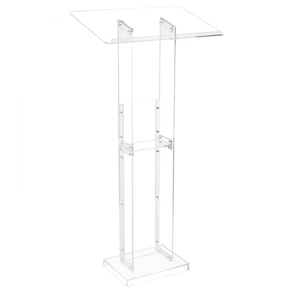 VEVOR Podium Stand, 50-Inch Acrylic Lectern, Portable Laptop Desk with Wide Reading Surface and Storage Shelf, Book Stopper, Floor-Standing, for Classroom, Wedding, Conference, Lecture and Concert
