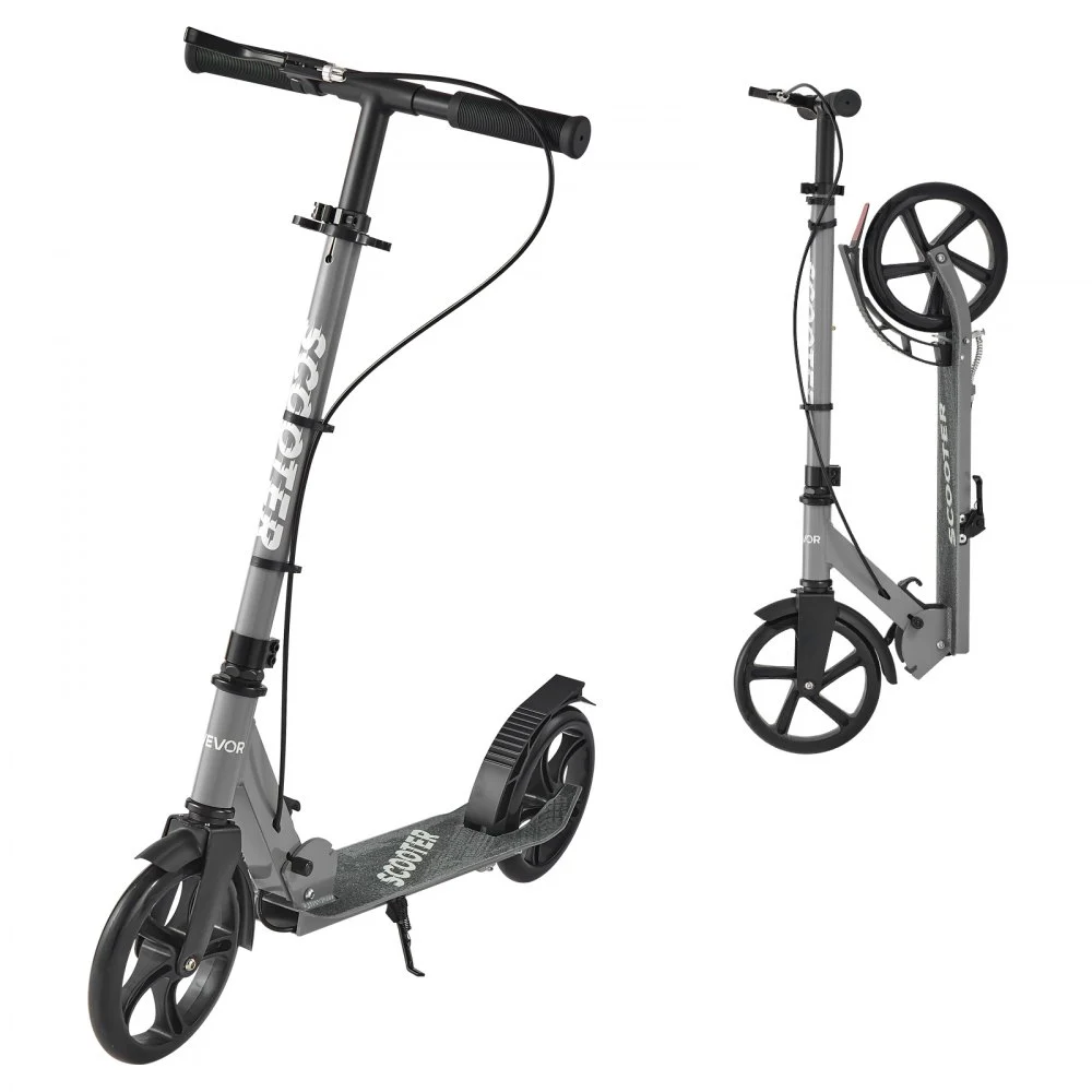 VEVOR Kick Scooter for Kids Ages 8+, Teens & Adults, 2-Wheel Toddler Scooter with Adjustable Height Handlebar, Wide Anti-Slip Deck, Foldable Lightweight Frame for Boys & Girls up to 220 lbs, Gray