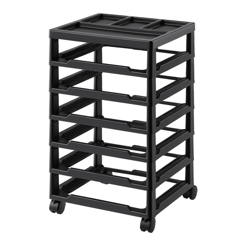 VEVOR Scrapbook Rolling Storage Cart, 6-Tier Large Capacity with Organizer Top, Black Frame with 4 Removable Wheels, PP Material Cart Only, Rolling Craft Storage for Office Arts and Crafts Supplies