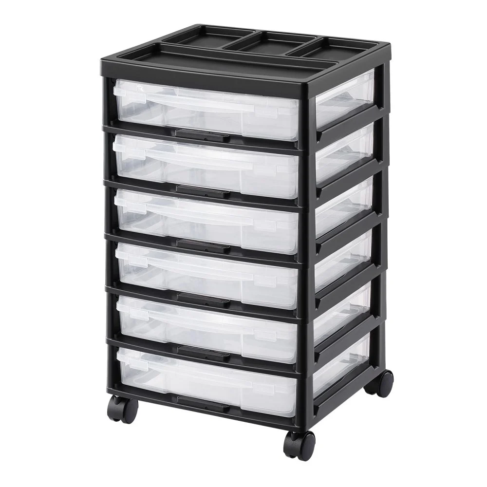 VEVOR Scrapbook Rolling Storage Cart, 6-Tier Large Capacity with Organizer Top, Black Frame with 6 Clear Cases and 4 Removable Wheels, Storage Organizer Rolling Cart for Arts and Crafts Supplies