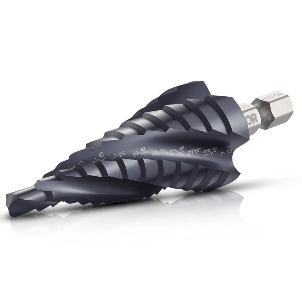 VEVOR Step Drill Bit, 3/16 to 7/8 inch, 1/4 inch Hex Shank, TiAlN Coating Cobalt HSS High Speed Steel, Four Spiral Flute Step Bit for Metal, Stainless Steel, Aluminum, Wood, Plastic, Fiberglass
