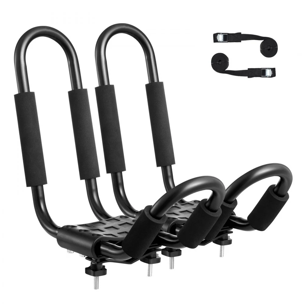 VEVOR Kayak Roof Rack, 1 Pair J-Bar, Soft Roof Rack, Top Mount Tie Down, Carrier for kayak, Surf Board, Canoe, SUP, Ski Board, Mount on Car, SUV, Truck, 1 Kayak