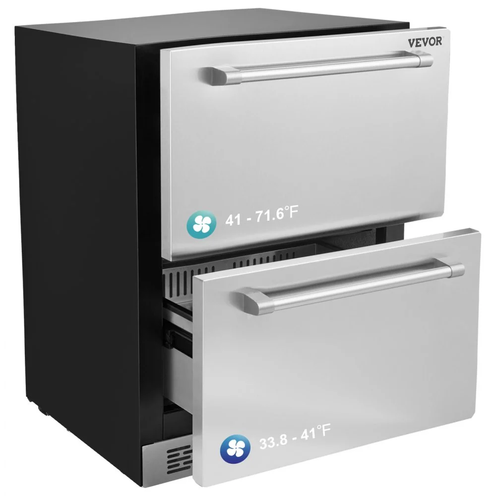 Clearance
VEVOR 24" Undercounter Refrigerator, 2 Drawer Wine Refrigerator with Different Temperature, 4.87 Cu.ft. Capacity, Waterproof Indoor and Outdoor Under Counter Drawer Fridge for Home and Commercial Use