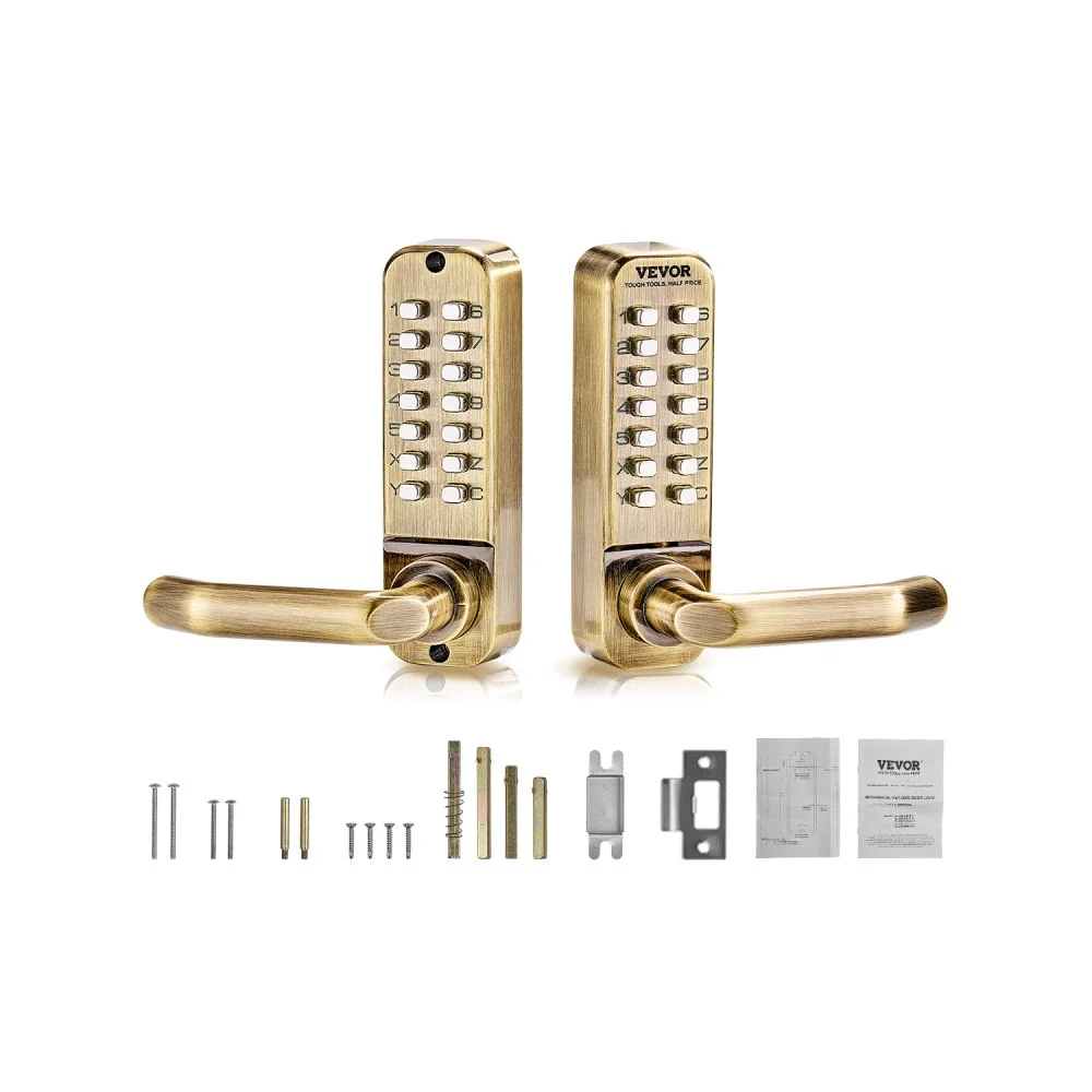 VEVOR Mechanical Keyless Entry Door Lock, 14 Key Mechanical Door Lock, Mechanical Keypad Door Lock with Handle, Double-Sided Stainless Steel Waterproof Keyless Gate Lock, for Home Office Fence Garage