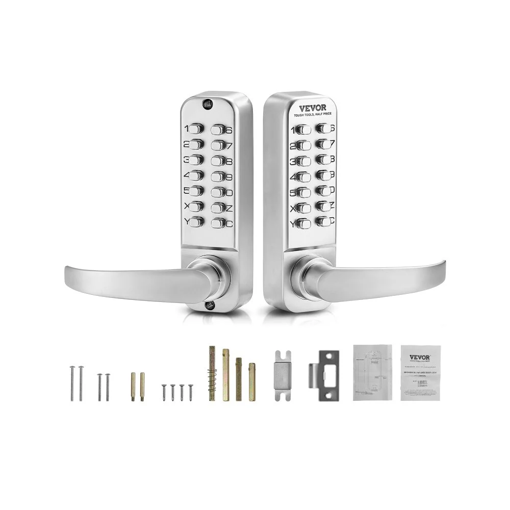 VEVOR Mechanical Keyless Entry Door Lock, 14 Key Mechanical Door Lock, Mechanical Keypad Door Lock with Handle, Double-Sided Stainless Steel Waterproof Keyless Gate Lock, for Home Office Yard, Sliver