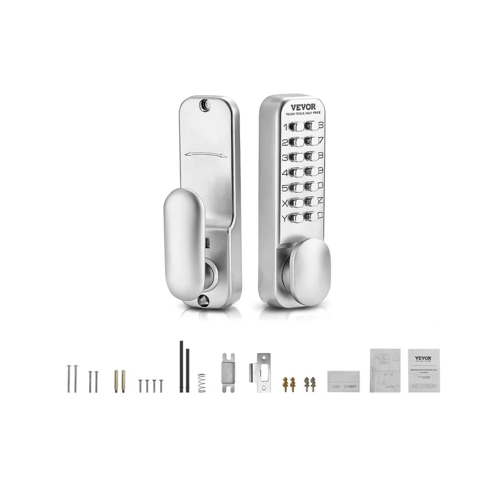 VEVOR Mechanical Keyless Entry Door Lock, 14 Key Mechanical Door Lock, Mechanical Keypad Door Knob, Single-Side Stainless Steel Waterproof Keyless Gate Lock, for Home Office Outdoor Fence Garage Yard