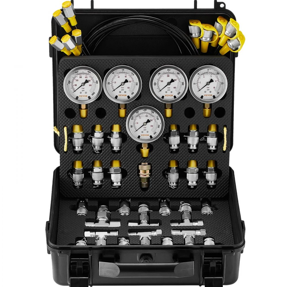 Summer Sale
VEVOR Hydraulic Pressure Test Kit, 10/100/250/400/600bar, 5 Gauges 13 Couplings 14 Tee Connectors 5 Test Hoses, Excavator Hydraulic Test Gauge Set with Carrying Case for Excavator Tractors Machinery