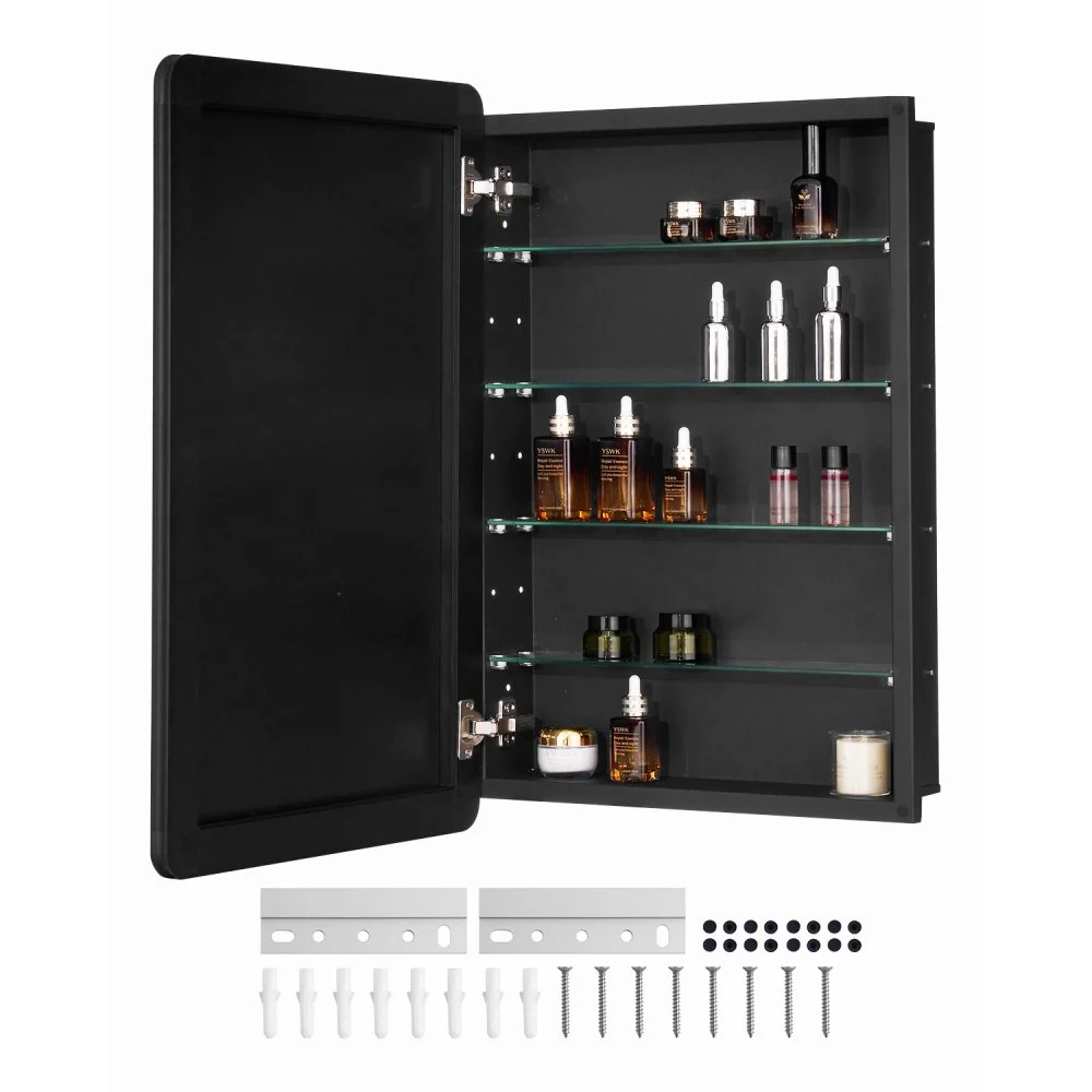 VEVOR Medicine Cabinet, 20 x 30 inch, Medicine Cabinet for Bathroom with Mirror,  Aluminum Frame Bathroom Wall Cabinet, 4-layer Adjustable Shelves, Recessed & Wall-mounted Installation