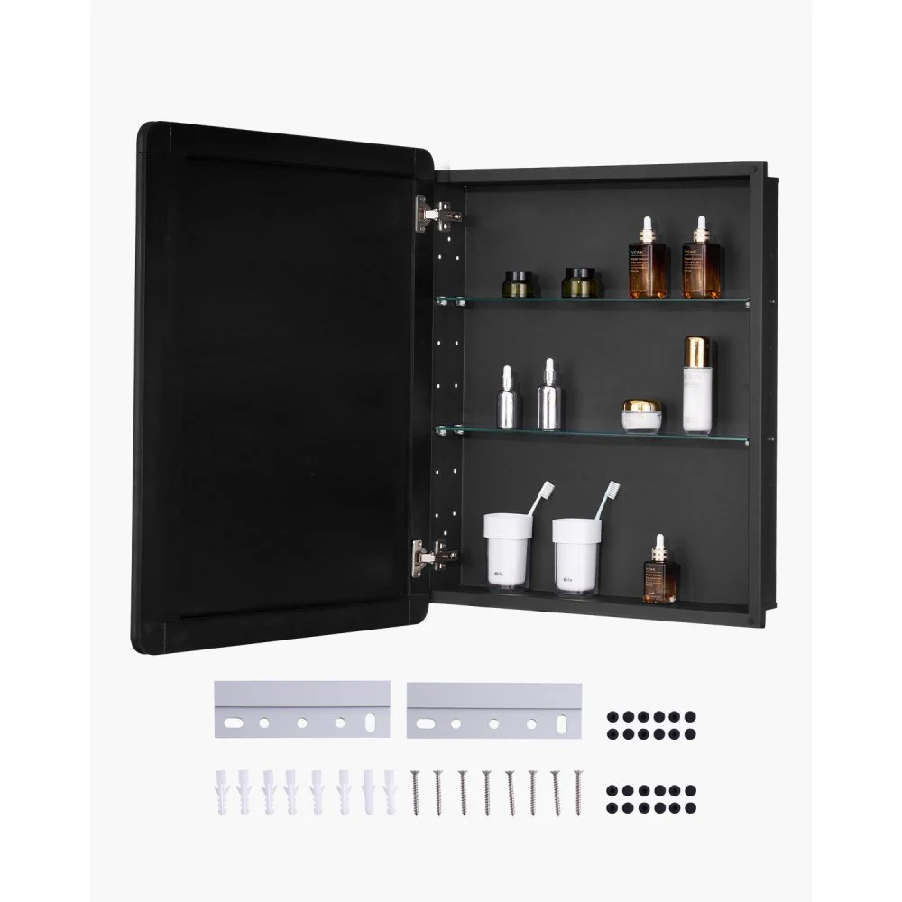 VEVOR Medicine Cabinet, 24 x 30 inch, Medicine Cabinet for Bathroom with Mirror,  Aluminum Frame Bathroom Wall Cabinet, 2-layer Adjustable Shelves, Recessed & Wall-mounted Installation
