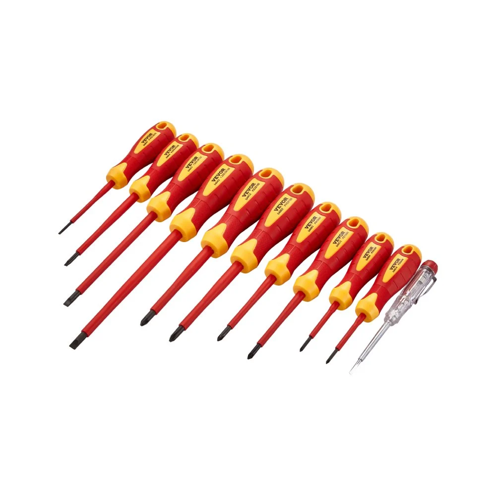 VEVOR Insulated Screwdriver Set, 11-Piece Professional Electrical Screwdriver Set, 1000V Insulated Electrician Tool Set, with Magnetic Phillips Slotted Pozi Tips, Voltage Tester, for Electricians