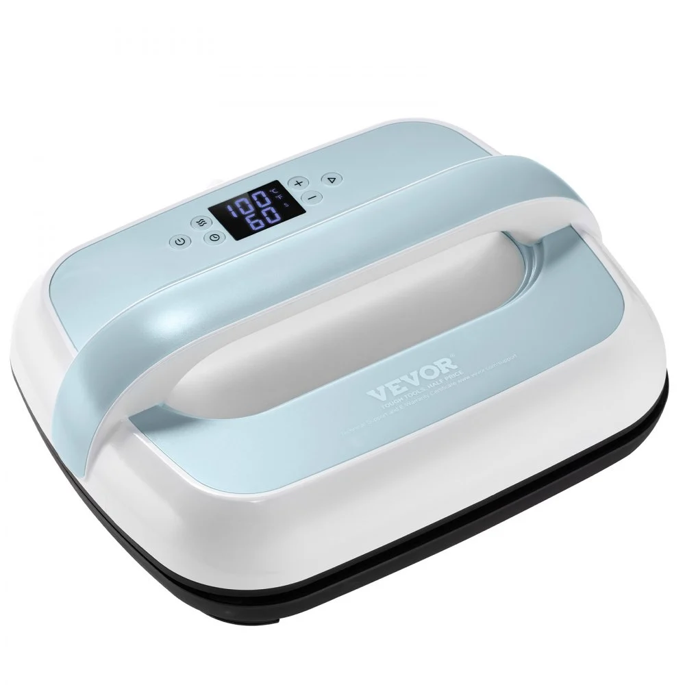 VEVOR Heat Press Machine, 12 x 10 inches Portable Heat Press, Dual-Tube Even Heating, Heat Transfer Machine with Precise Temp Control and Auto-Off, Sublimation Machine for T-shirts/Bags, Blue+White