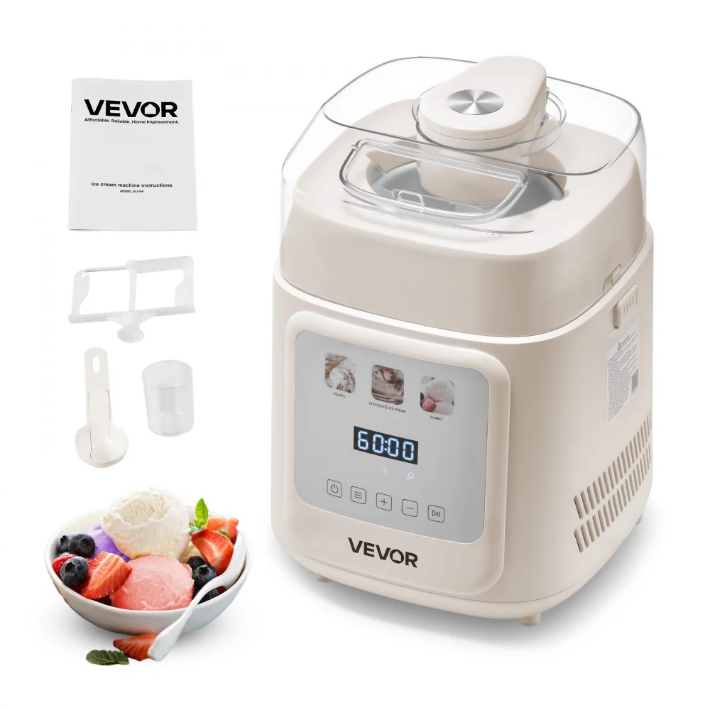 VEVOR Upright Automatic Ice Cream Maker with Built-in Compressor, 1 Quart No Pre-freezing Gelato Maker & Frozen Yogurt Machine, 4 Modes Electric Sorbet-Maker, Compressor Ice Cream Machine for Home