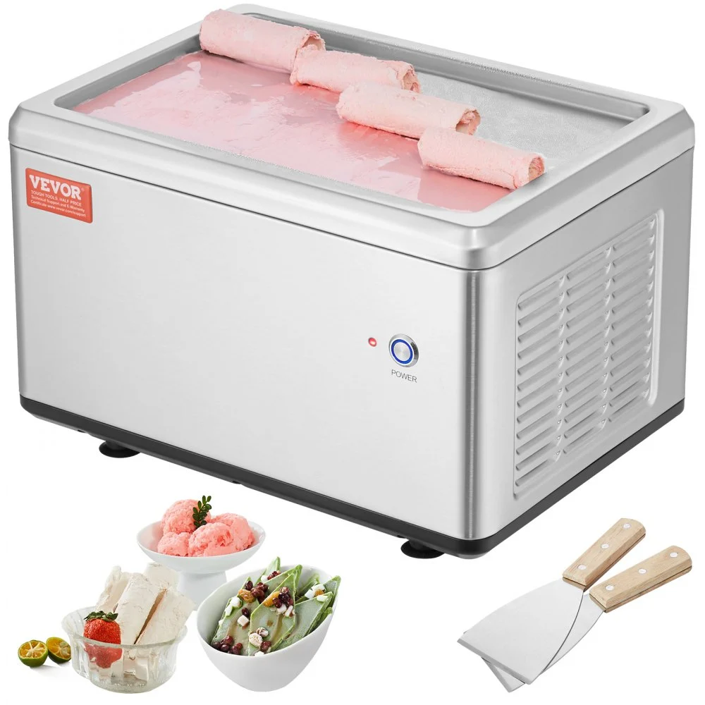 Summer Sale
VEVOR Fried Ice Cream Roll Machine, 12.6" x 8.5" Stir-Fried Ice Cream Pan, Stainless Steel Rolled Ice Cream Maker with Compressor and 2 Scrapers, for Making Ice Cream, Frozen Yogurt, Ice Cream Rolls