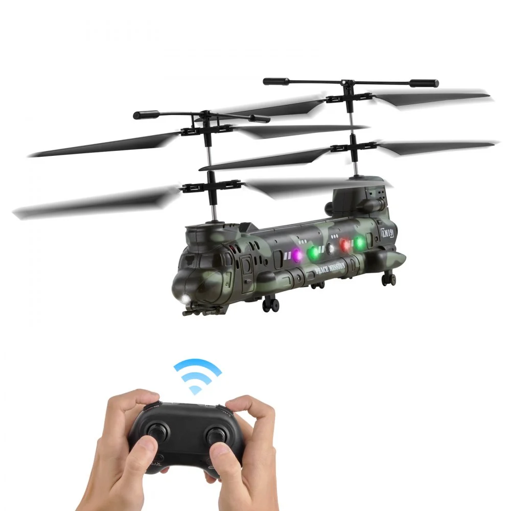 VEVOR RC Helicopter, 2.4GHz Military Remote Control Helicopter, 3.5 Channel RC Airplane for Kid, 20 Mins Flight Time, One-Key Takeoff/Landing & LED Lights, Flying Plane Toys for Kids Ages 8 and up