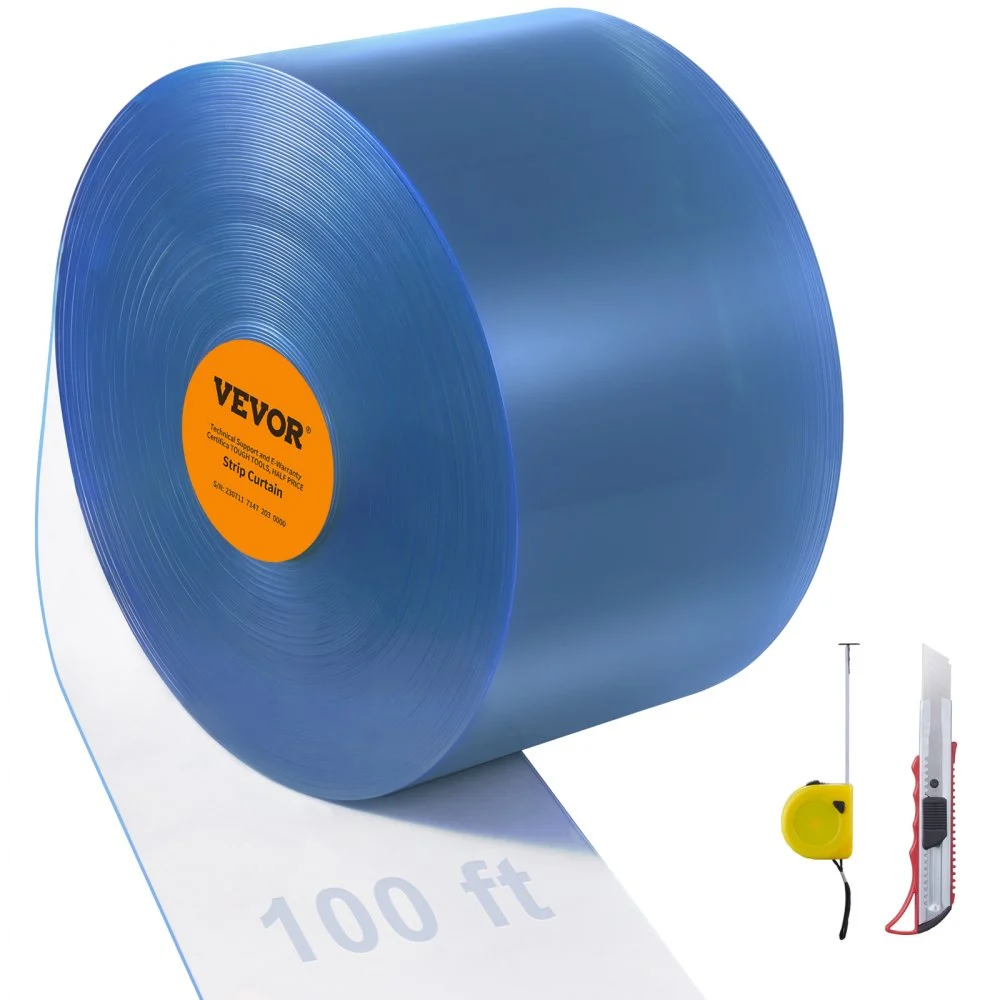 VEVOR Strip Curtain, 100' Length, 12" Width, 0.12" Thickness, Clear Smooth Plastic Door Strips, PVC Curtain Strip Door Bulk Roll for Warehouses, Factories, Supermarkets, Shopping Malls, Halls, Garages