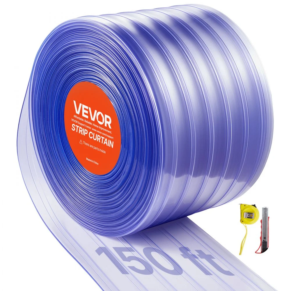 Summer Sale

        
               VEVOR Clear PVC Strip Curtain, 150 ft Length x 12 in Width, Ribbed Plastic Door Strip Bulk Roll, Walk in Freezer Cooler Curtain Strips for Doorways of Supermarket, Garage, Warehouse, Pet Animal House