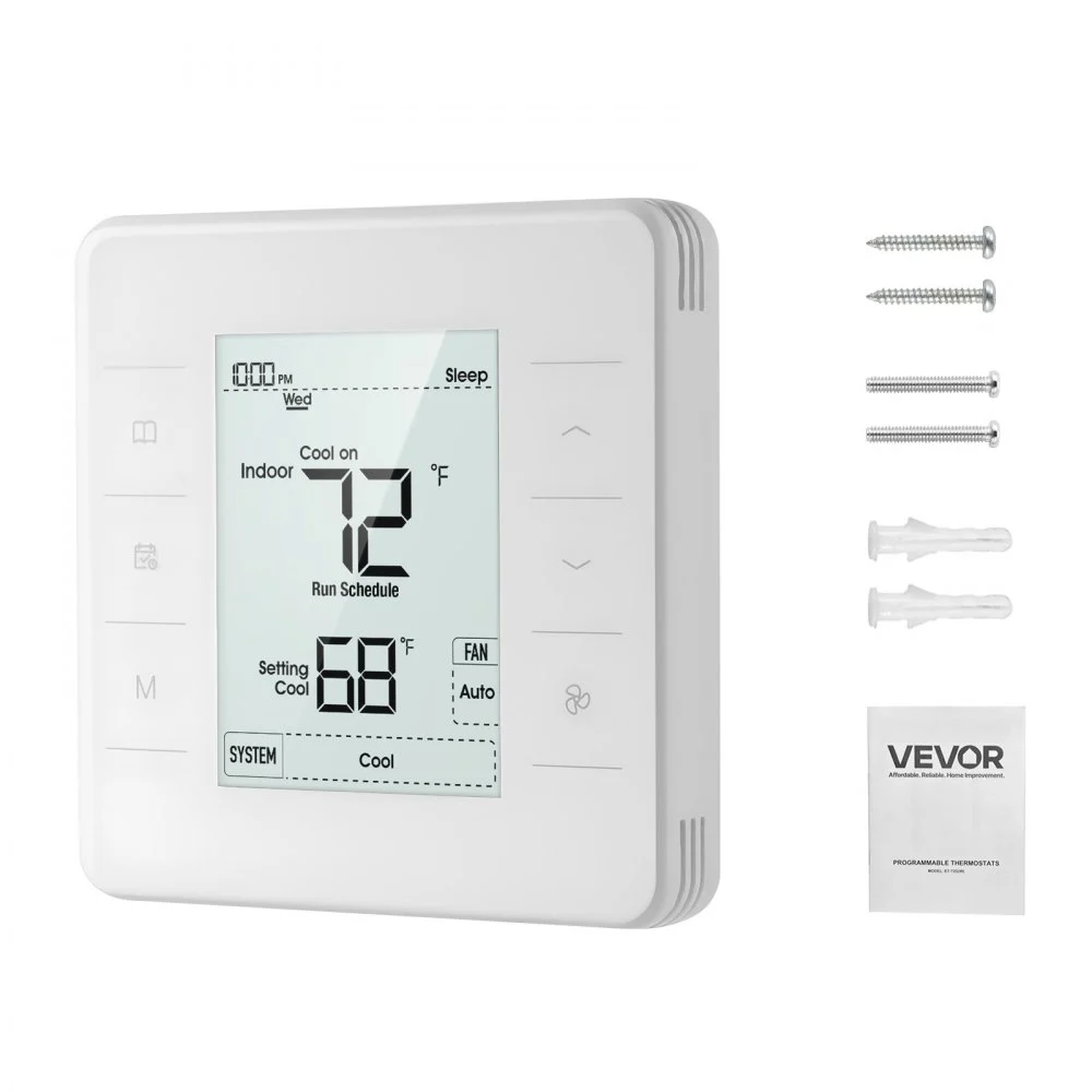 VEVOR 7-Day Programmable Thermostat, Home Thermostats for Heat Pump,Air Conditioner,Underfloor Heating, LED Screen with Backlight & 1Cool+1Heat,Energy-Efficient,Wide Temp Range,White