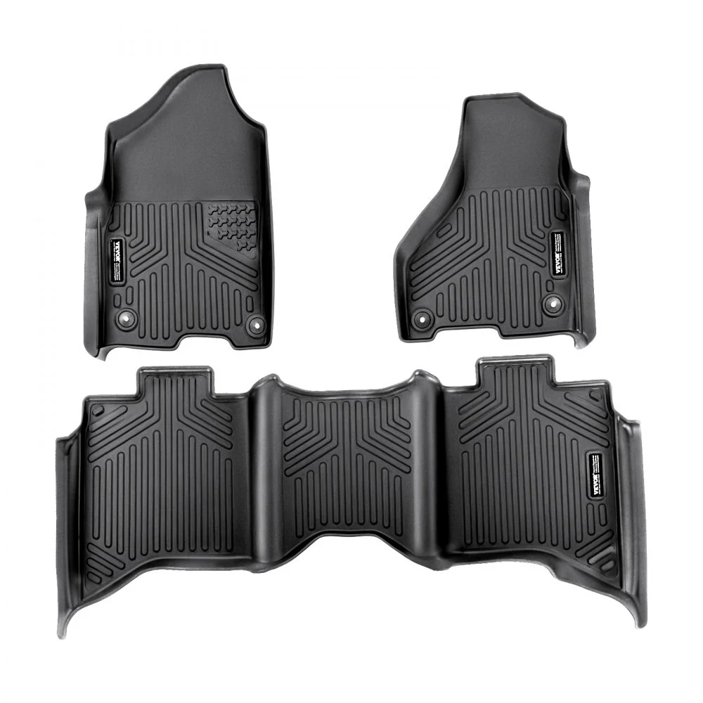 SKYSHALO Truck Floor Liners, Fits Dodge Ram 1500/2500/3500 & 1500 Classic 2013-2018/2019-2022(Crew Cab Only), Include 3 Front & Second Row Mats, Weather-Resistant TPE Custom Fit Mats for Pickup, Black