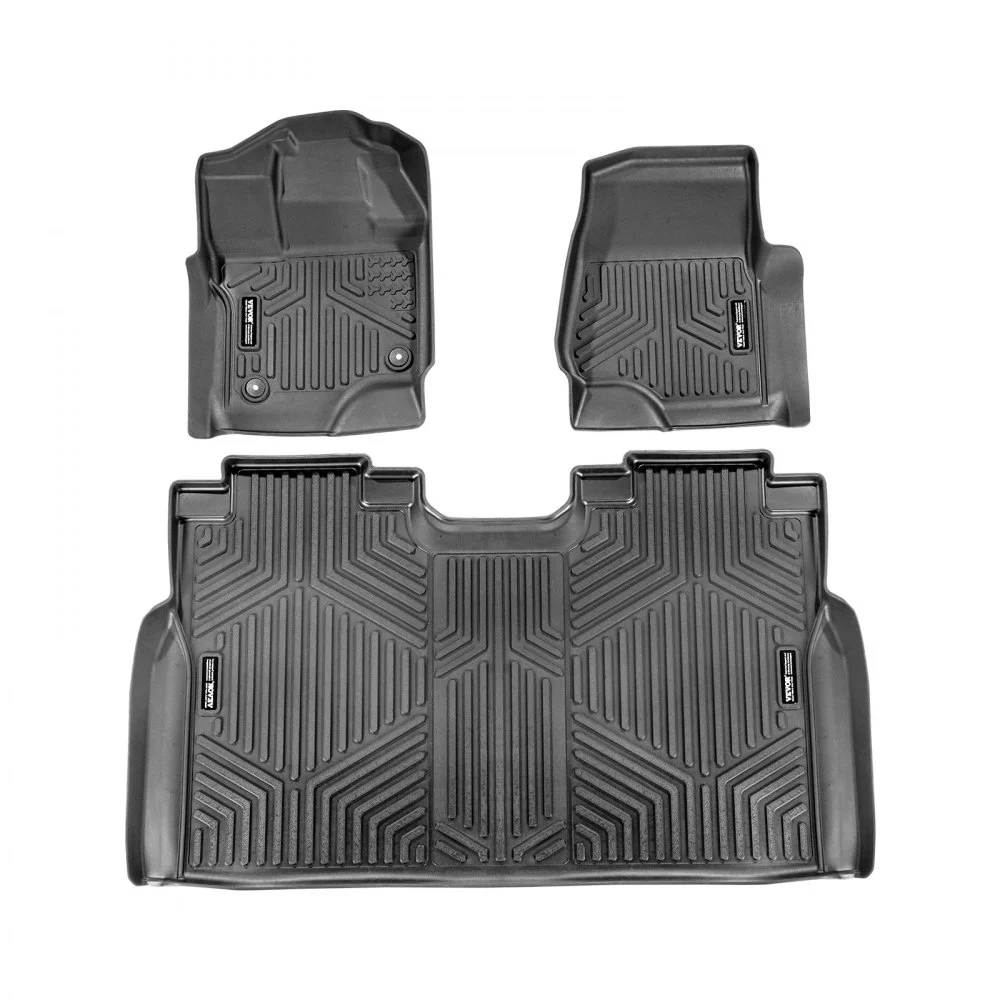 VEVOR Automotive Floor Mats, Fits for 2015-2024 Ford F-150 (Includes 2022-2024 Lightning) SuperCrew with Carpet & Without Fold Flat Storage, 3 pcs Front and 2nd Row Liners, Liners for Trucks, Black