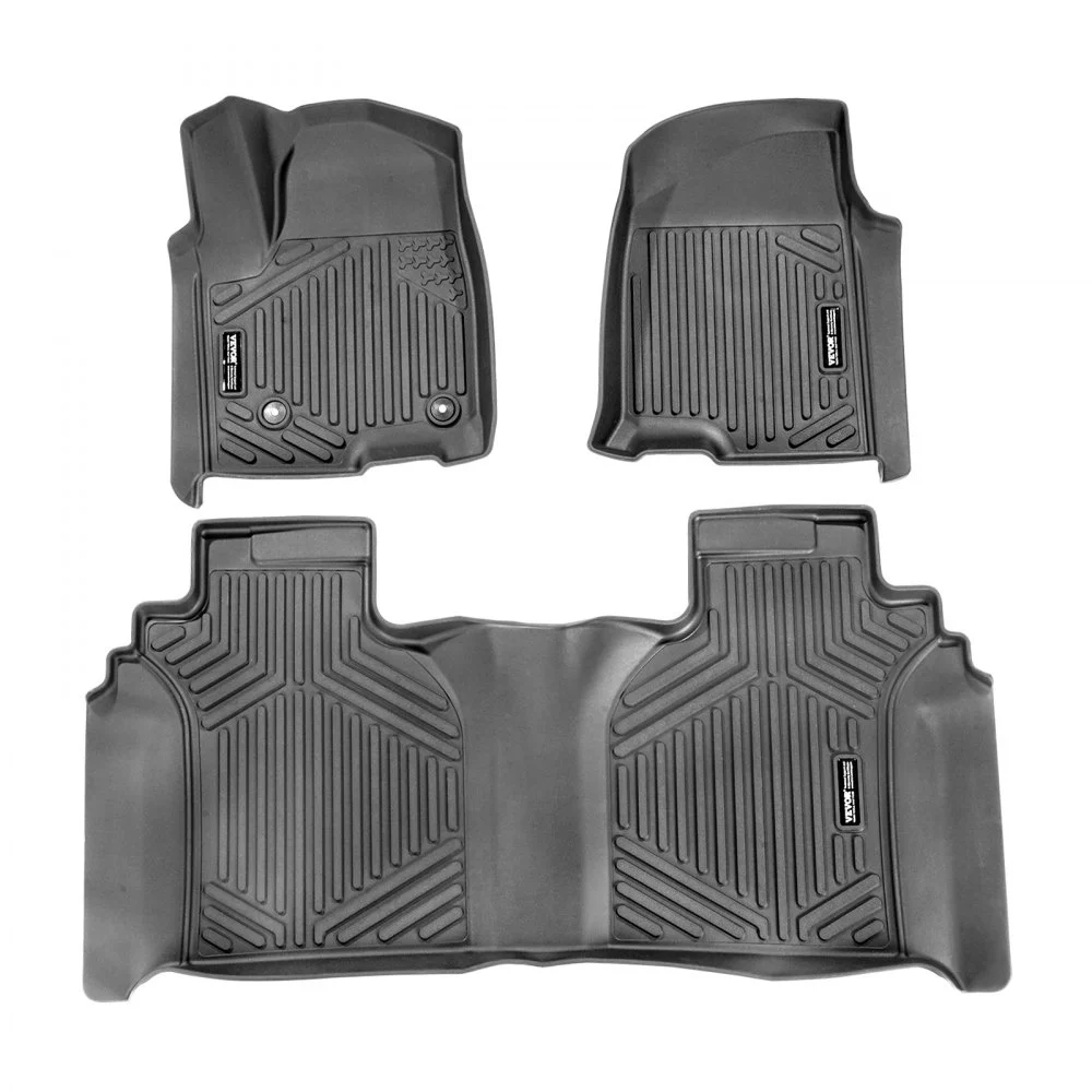 VEVOR Automotive Floor Mats, Fits for Chevrolet Silverado/GMC Sierra 1500, 2500/3500 HD 2019-2024/2020-2024, 3 pcs Front and 2nd Row Liners, All Weather Custom Fit TPE Vehicle Floor Mats, Black