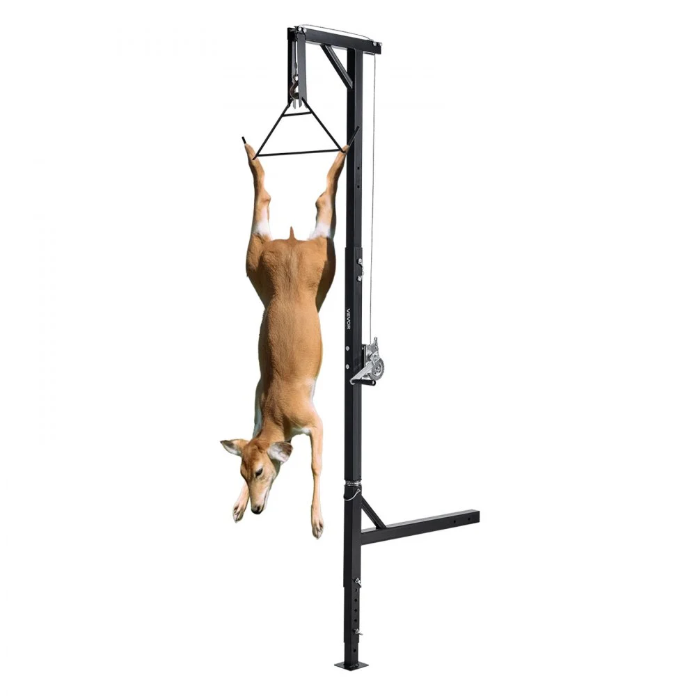 VEVOR Truck Hitch Game Hoist, 600 lbs Load Capacity, Hunting Deer Hoist with 2-inch Receiver, 360-Degree Swivel Shaft & Adjustable Height, Includes Gambrel Winch for Skinning & Cleaning Game