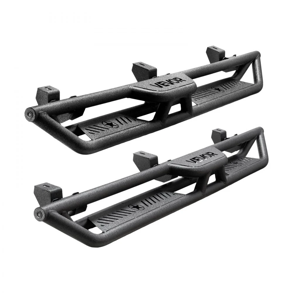 VEVOR Running Boards, 6 Inches Side Steps Compatible with 2018-2025 Jeep Wrangler JL 4 Door, Black Carbon Steel Nerf Bars, 550 lbs Load Capacity, Wide Non-Slip Hollow Surface with Rustproof Coating