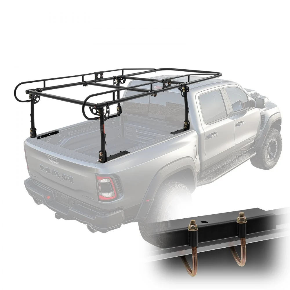 Summer Sale
VEVOR Truck Ladder Rack, 1000 LBS / 454 KG Strong Capacity Truck Racks, Non-Drilling / Drilling Installation for Long or Heavy Cargo, 43.3-63 inch Adjustable Width for Kayak, Ladder, Surfboard, Lumber