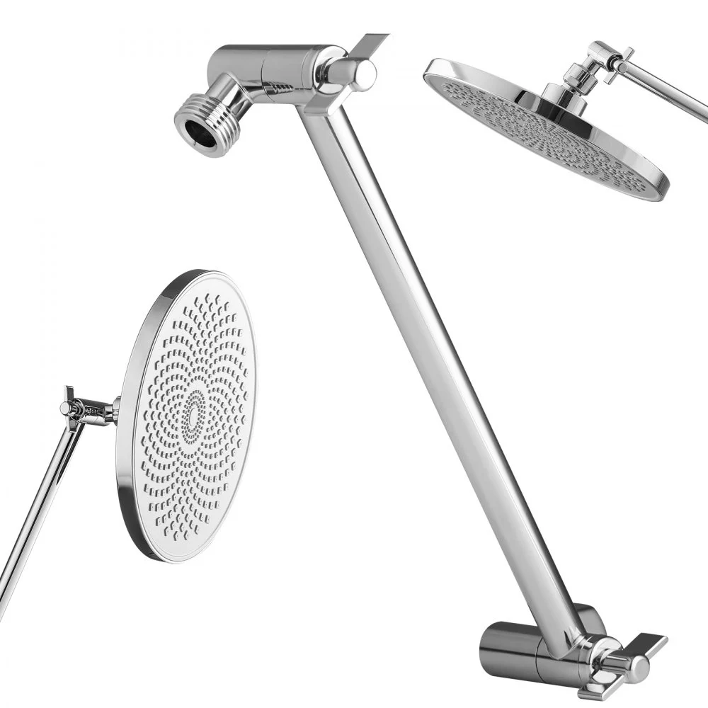 VEVOR Shower Head Extension Arm, 11 Inches, Brass Shower Arm Extender with Flexible Adjustable Angle Height, Chrome Finish, G1/2 Universal Thread Connector Compatible, for Rain & Handheld Showerhead