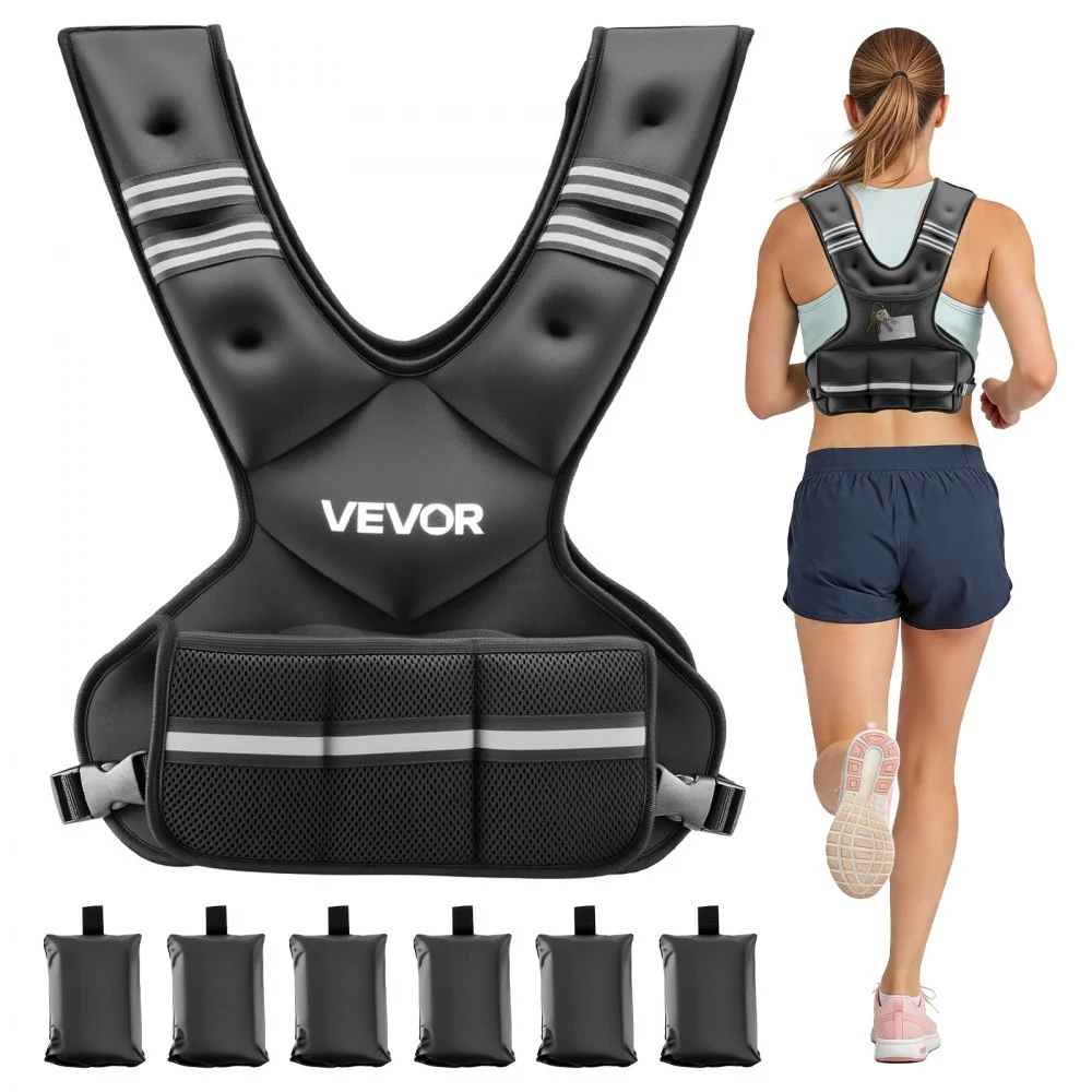 VEVOR Adjustable Weighted Vest, 11-20lb Weight Vest with 6 Ironsand Weights and Reflective Stripe, Body Weight Vest Exercise Set for Men Women, Workout Equipment for Strength Training Running Jogging