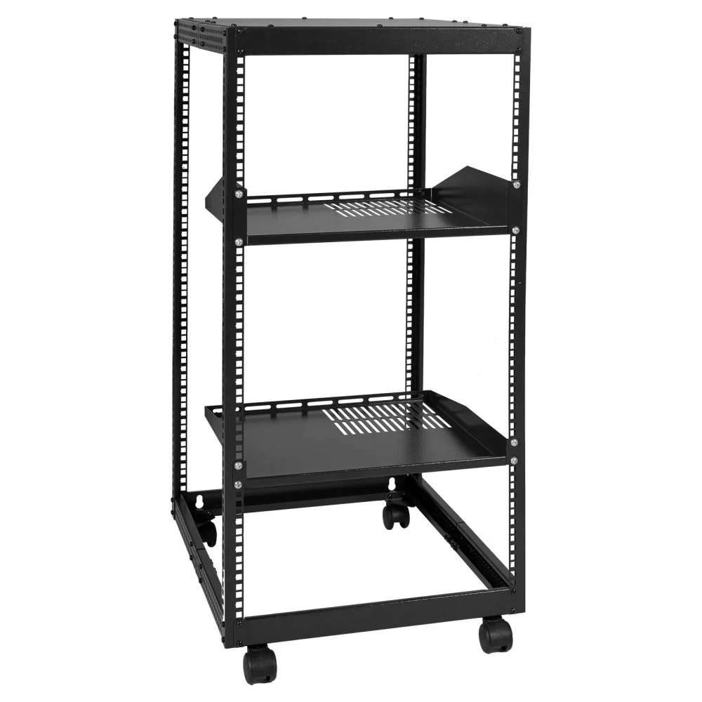 VEVOR 20U Open Frame Server Rack, 23-40 in Adjustable Depth, Free Standing or Wall Mount Network Server Rack, 4 Post AV Rack with Casters, Holds All Your Networking IT Equipment AV Gear Router Modem