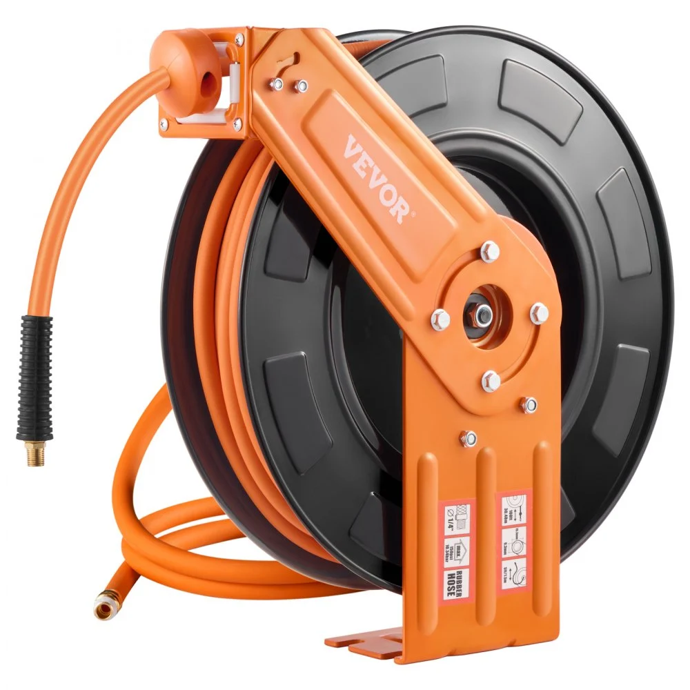 Summer Sale
VEVOR Retractable Air Hose Reel, 3/8IN x 100FT Rubber Air Hose Max 300PSI, Air Compressor Hose Reel Auto-Rewind with 5FT Lead in, Ceiling/Wall Mount Heavy Duty Single Arm Steel Reel, 1/4" NPT Fitting