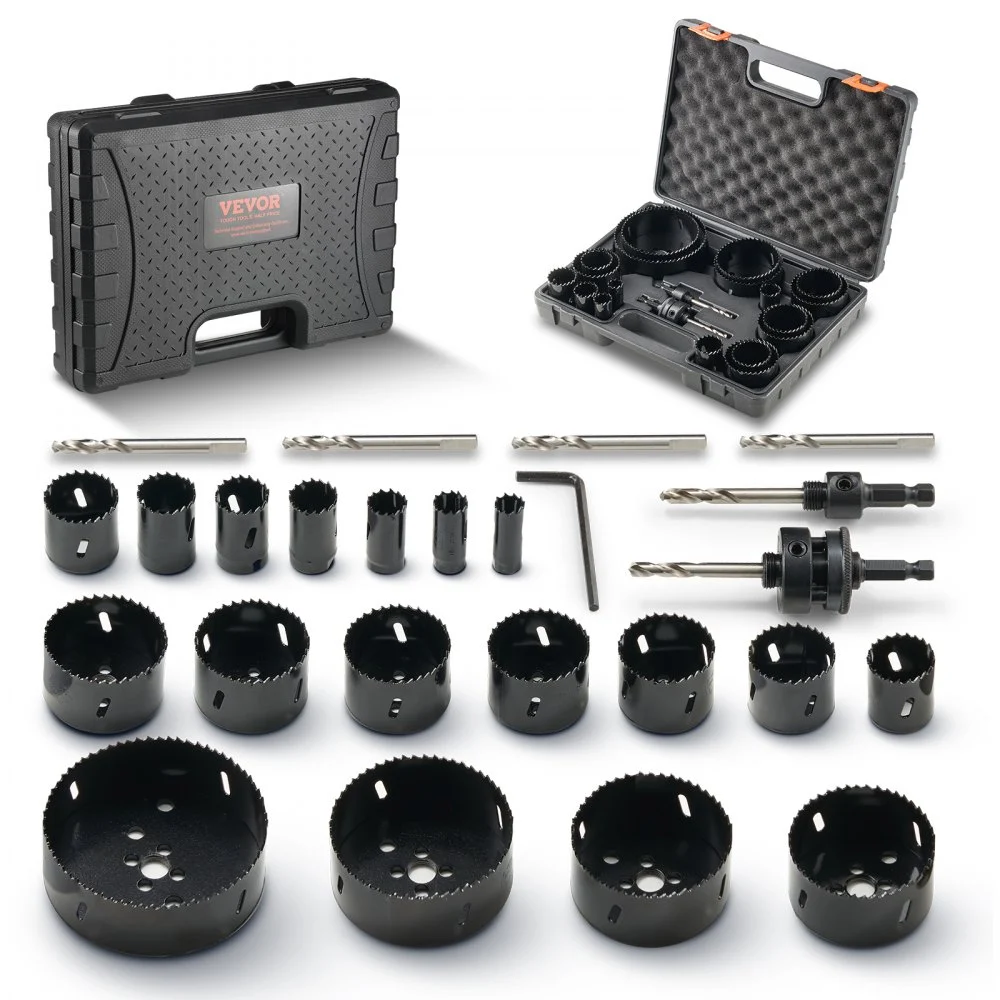 VEVOR Hole Saw Kit, 18 PCS Saw Blades, 6 Drill Bits, 1 Hex Wrench, General Purpose Size from 3/4" to 4-1/2", Bi Metal M42 Hole Saw Set with Carrying Case, Ideal for Wood Board, Plastic and Iron Plate