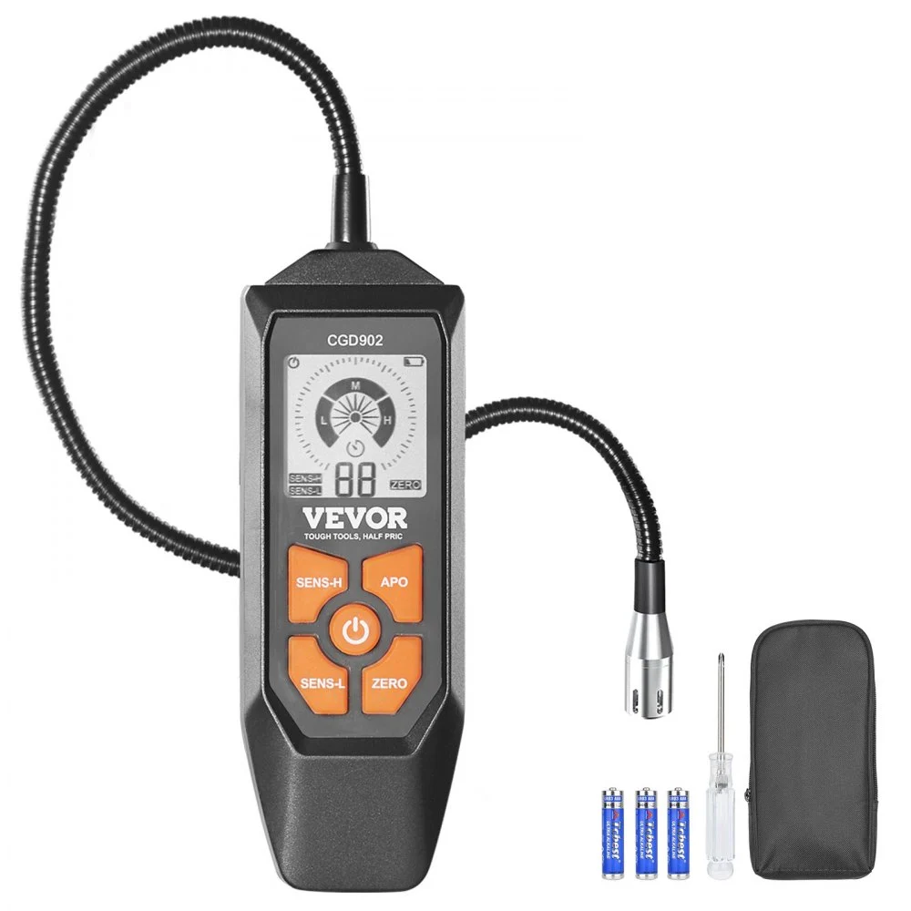 VEVOR Natural Gas Detector, 50-10,000 PPM Gas Leak Detector with 18.5-inch Gooseneck, Combustible Gas Detector Sniffer with Audible & Visual Alarm Locates Propane, Methane, Butane for Home, RV, HVAC