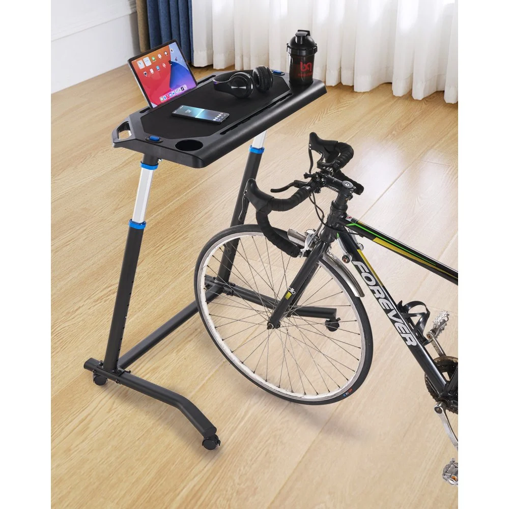 VEVOR Cycling Desk, Mobile Foldable Multi-Functional Bike Trainer & Treadmill Desk with Lockable Wheels, Non-Slip Multi-Slot Bike Trainer Fitness Desk with Handle Bar, Fit for Home Office Exercise