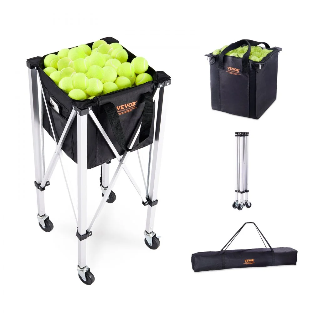 Clearance
VEVOR Foldable Tennis Ball Hopper, Holds 180 Tennis Balls, Lightweight Aluminum Alloy Tennis Ball Basket Cart with Wheels, Removable Bag, Carry Bag, Portable Sports Teaching Cart for Tennis Player