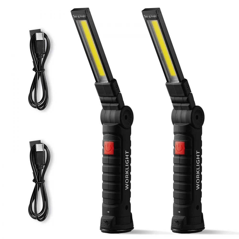 VEVOR Rechargeable LED Work Light, 1200 mAh, Magnetic Mechanic Flashlight with Magnetic Base, 360° Rotation, 5 Lighting Modes, Foldable Grill Lamp for Mechanics, Car Repairs, Home, Emergency (2 Pack)