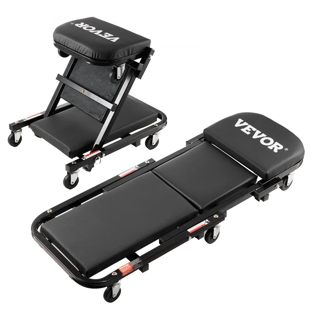 VEVOR Foldable Z Garage Creeper, 40 in, 450 lbs Load Capacity Rolling Folding Mechanic Creeper Stool, with 6 Universal Wheels Padded Seat Steel Frame, Lay Down or Sit Chair for Garage Shop or Home