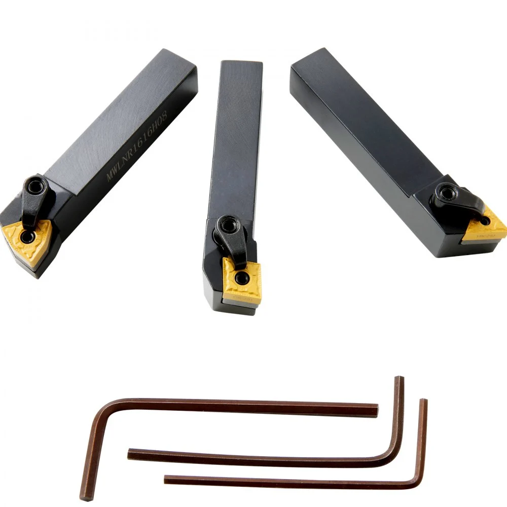 VEVOR 3 Pieces Indexable Lathe Turning Tool Holder, 5/8 in, CNC Heavy-Duty Metal Lathe Cutting Tools, with Tin Coated Carbide Inserts Aluminum Case, for Turning Grooving Threading Cut Off Holders Set